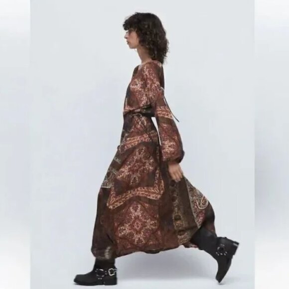 ZARA nwt BOHO PRINTED MIDI DRESS - Picture 1 of 11